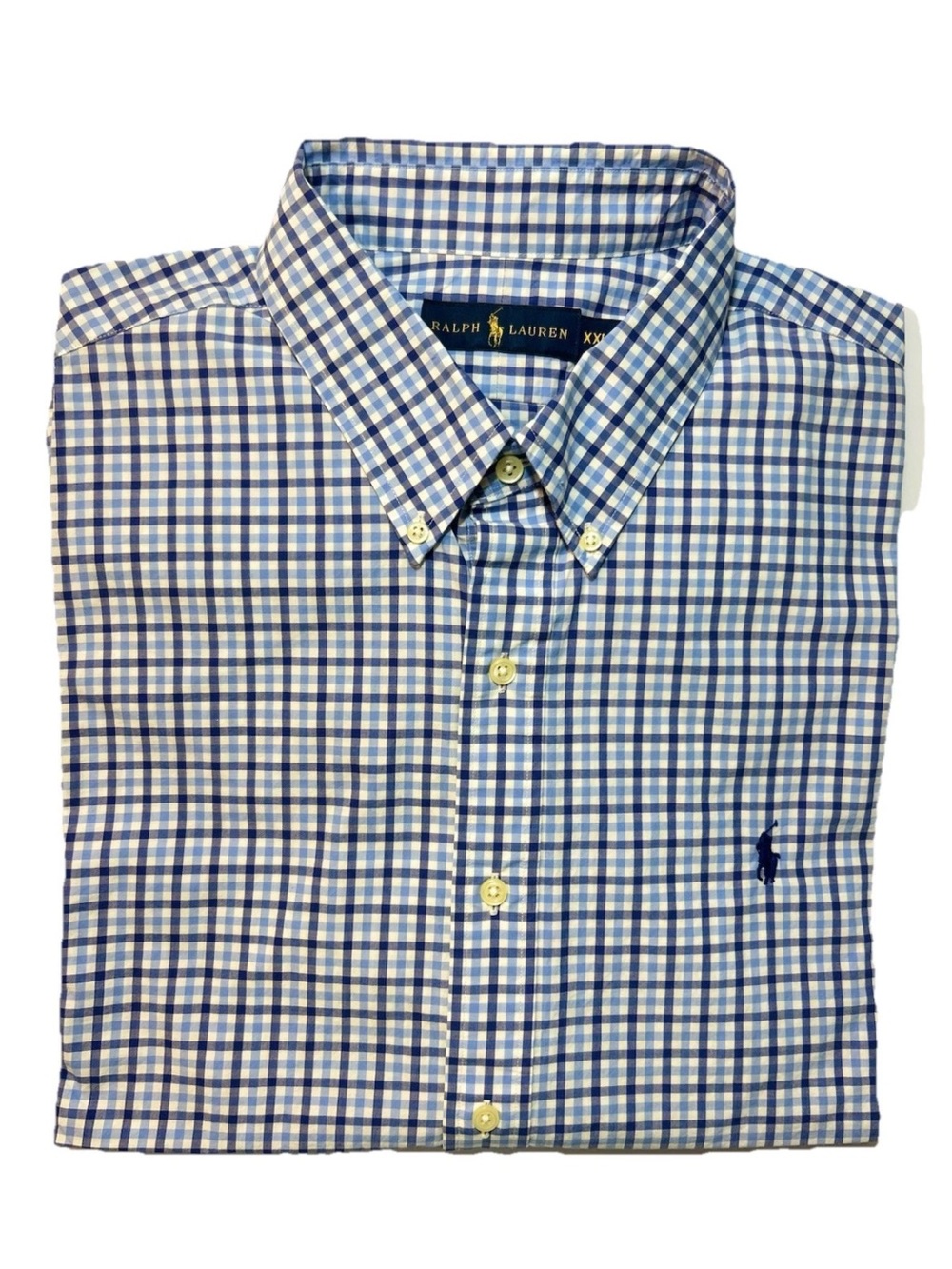 Ralph Lauren Blue and White Checked Button-Down Shirt 2XL - XXL Long Sleeve